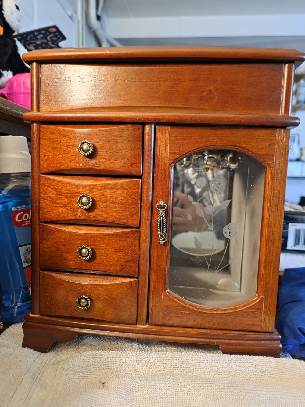 Wooden Jewelry Box with Glass Door - Brown